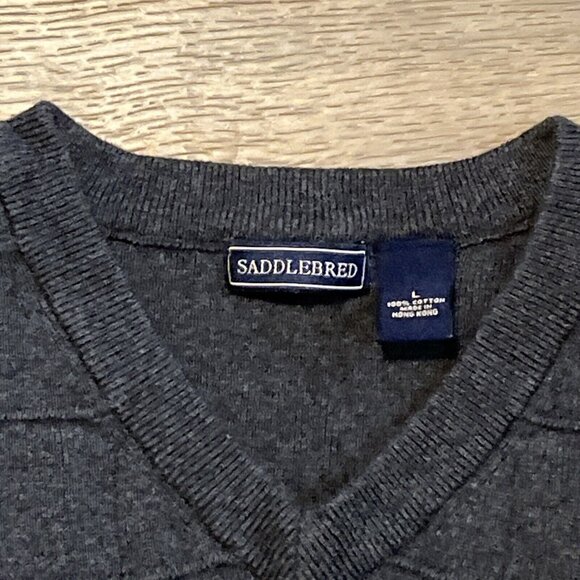 Men's Saddlebred Knit Sweater Vest LARGE Dark Gray Square Block Pattern Classic - Picture 5 of 7